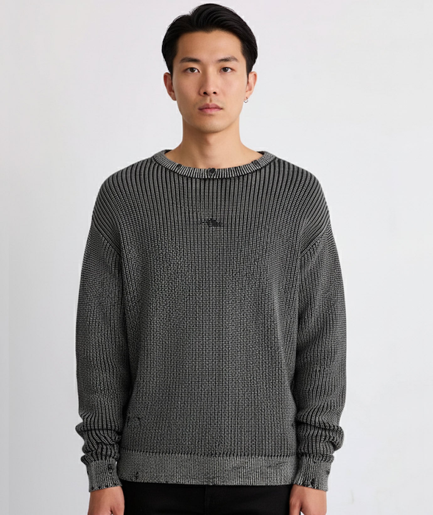 DISTRESSED KNIT SWEATER - FADED BLACK